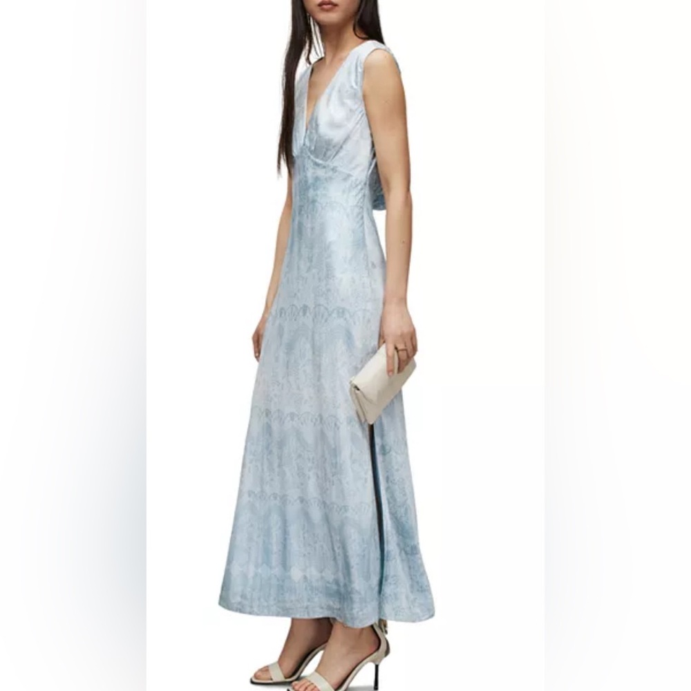 All Saints Karlina Estrella Silk Blend Maxi Dress dusty blue lace fairy romantic - Picture 4 of 8
